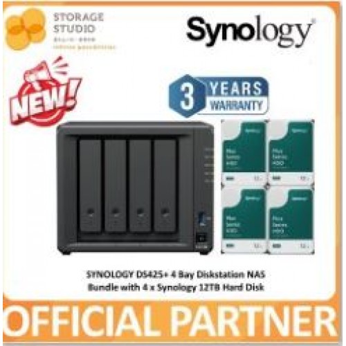 SYNOLOGY 4-Bay Diskstation DS425+ Bundle with SYNOLOGY HAT3300 HDD 4 x  12TB